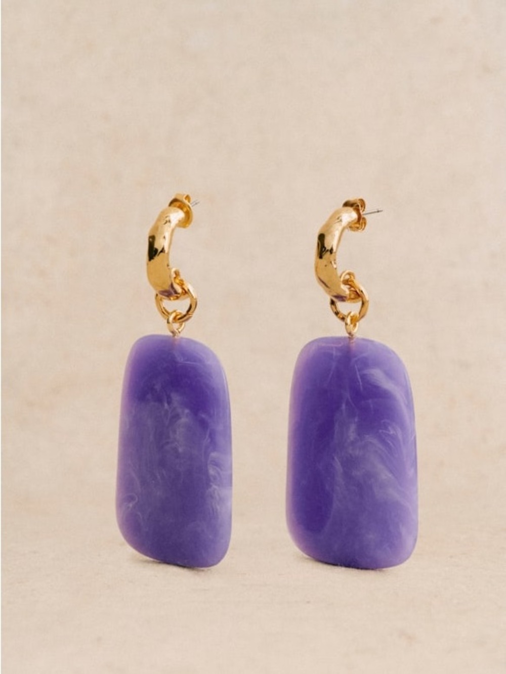 Sezane Purple Joao Earrings Statement Gold Hoop Drop Dangle Chunky Oversized